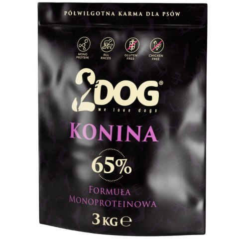2DOG półwilgotna monoproteinowa karma dla psa z koniną 65% 3 kg