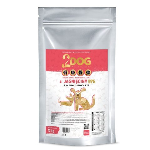 2DOG Monoproteinowa sucha karma dla psa Jagnięcina z olejem z dzikich ryb 12 kg