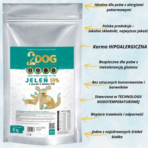 2DOG Premium monoproteinowa sucha karma dla psa z jeleniem 12 kg